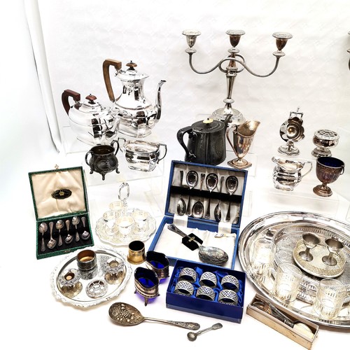 469 - Large collection of assorted silver plated items to include 4 piece tea set and tray, sugar scuttle ... 