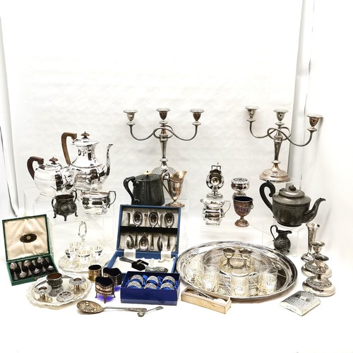 469 - Large collection of assorted silver plated items to include 4 piece tea set and tray, sugar scuttle ... 