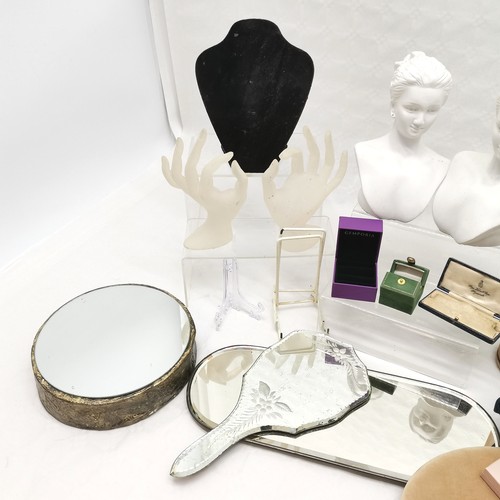 508 - A collection of various jewellery retail display items to include, display hands, mirror stands, nec... 