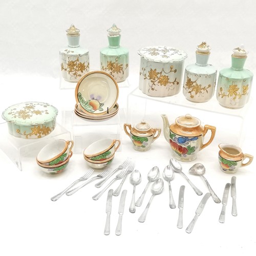 520 - Victorian ceramic dressing table set, some pieces crazed and slight rim chips, t/w child's tea set a... 