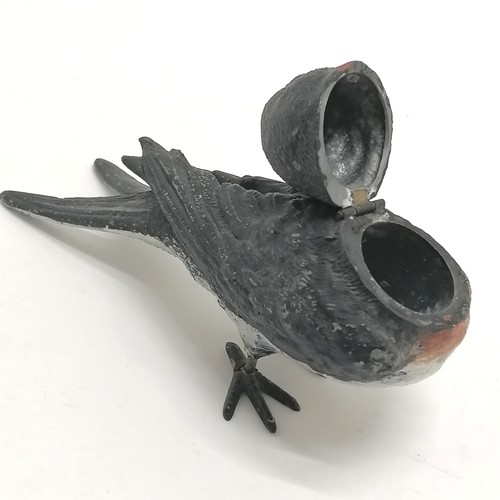 529 - Novelty metal swallow inkwell - 12cm across x 7cm high t/w model of a seated bird