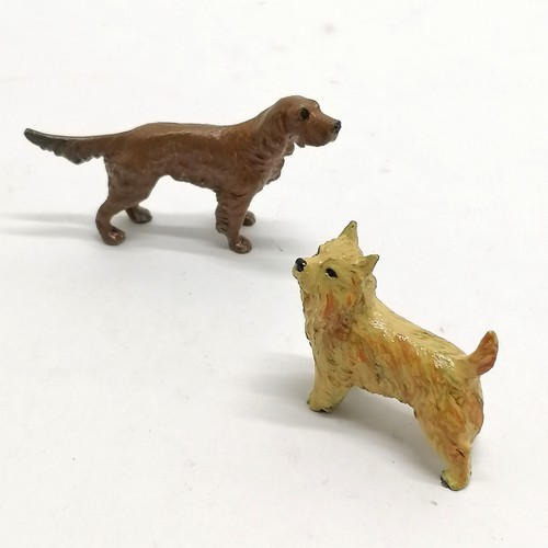 532 - 2 x cold painted bronze dog figures inc red setter (6.5cm across x 4cm high)