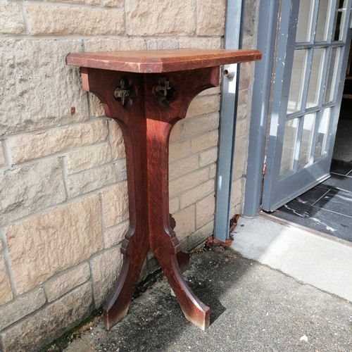 374 - Ecclesiastical carved oak candle stand/reading table, 52 cm in length, 90 cm in height, 30 cm in dep... 