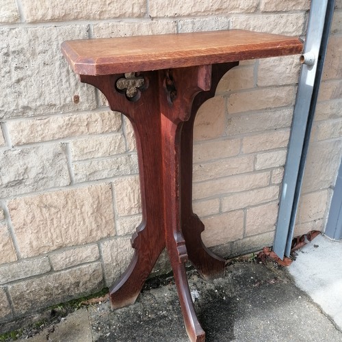 374 - Ecclesiastical carved oak candle stand/reading table, 52 cm in length, 90 cm in height, 30 cm in dep... 