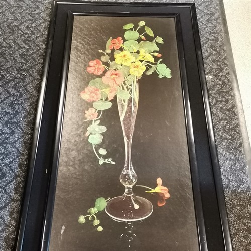 101 - Mid century large framed botanical print of Nasturtiums by Barba Tate - frame 58cm wide x 109cm high