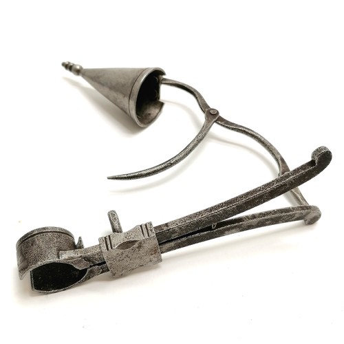 428 - Antique steel combination candle snuffer / prick with a grip mechanism total length 22cm