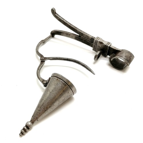 428 - Antique steel combination candle snuffer / prick with a grip mechanism total length 22cm