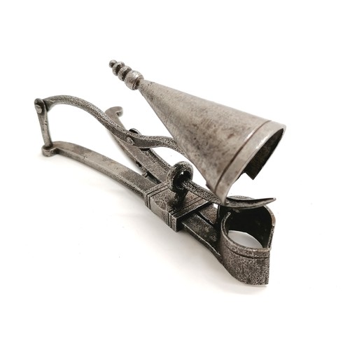428 - Antique steel combination candle snuffer / prick with a grip mechanism total length 22cm