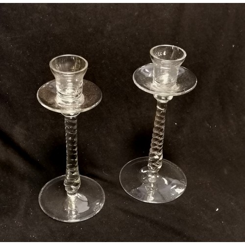 521 - Pair of barley twist glass candlesticks, 22 cm high, cut crystal scent bottle, another t/w set of 4 ... 
