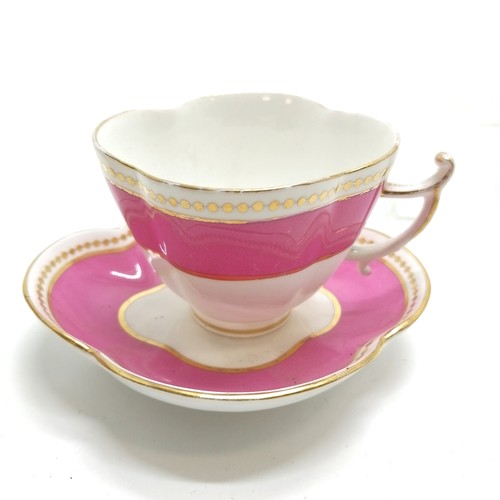 52 - Antique continental pink banded teaware - teapot 15cm - all 3 lids a/f, chip to cream jug spout