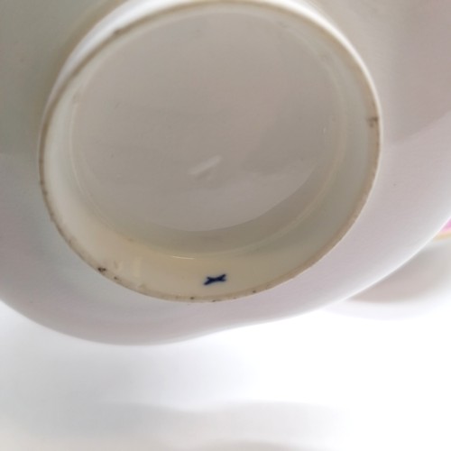 52 - Antique continental pink banded teaware - teapot 15cm - all 3 lids a/f, chip to cream jug spout