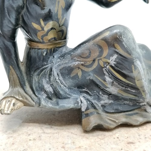 100 - Art Deco spelter figural lamp on a marble base - 28cm x 10cm x 21cm high & a/f