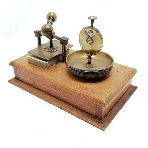 1 - Unusual antique gaming card press / compendium with trump scorer, brass dishes & drawer with bone ga... 