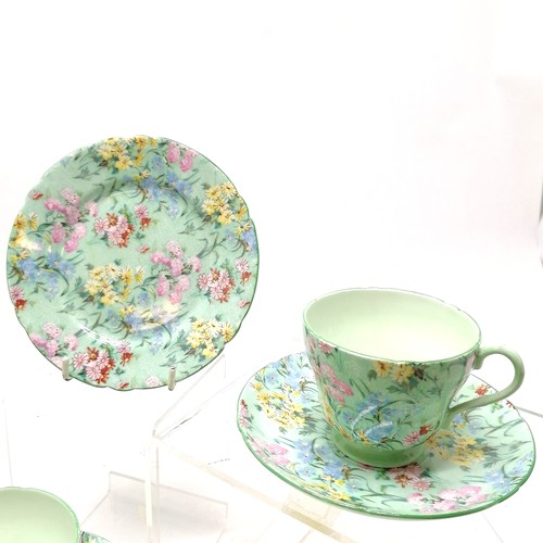 5 - Shelley Melody pale green tea set to include six cups, saucers and side plates, milk jug, sugar bowl... 