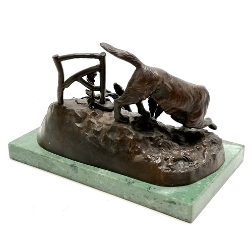 6 - Good quality bronze cast study of a dog hunting a hare on a green marble base - 24cm x 14cm