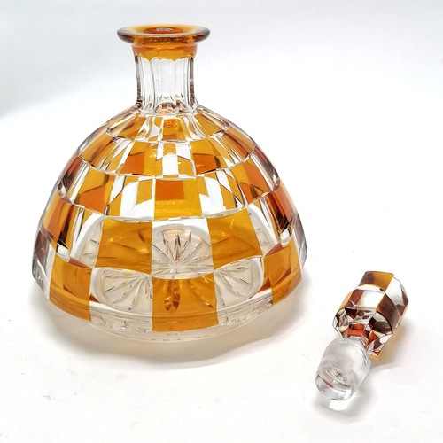 7 - Art Deco Bohemian decanter (23cm high) & 6 x glasses with amber overlaid glass detail - no obvious d... 