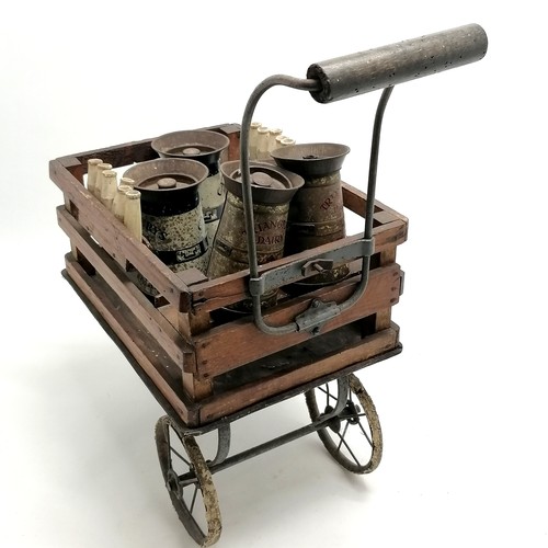 8 - c.1930's Triang dairy cart complete with wooden milk bottles, polychrome printed milk churns - 51cm ... 