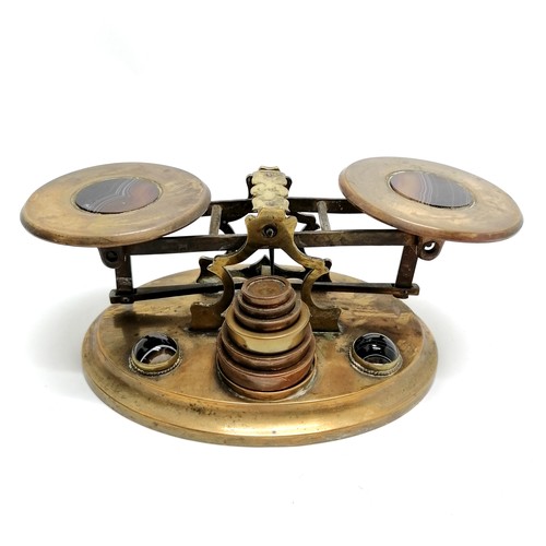 9 - Victorian brass balance scales by Phillipson, Kingston-on-thames with agate details & weights - 20cm... 