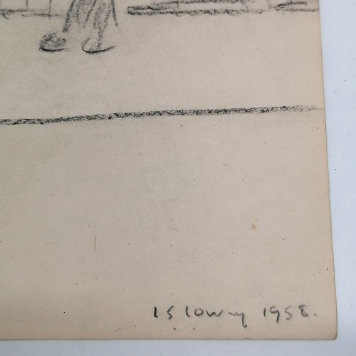 11 - 1958 dated & signed L S Lowry pencil sketch on paper entitled 4 'people standing' by railings - 38cm... 