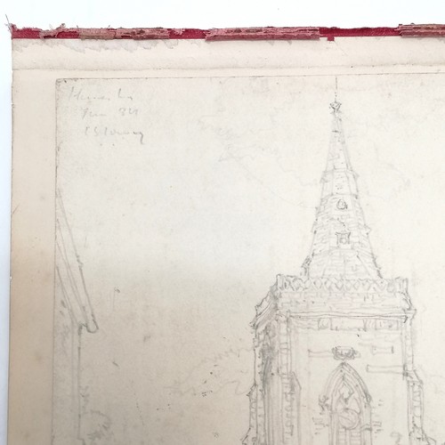 15 - 1960 dated & signed L S Lowry mounted pencil sketch of an old church - 31.5cm x 42cm and has writing... 