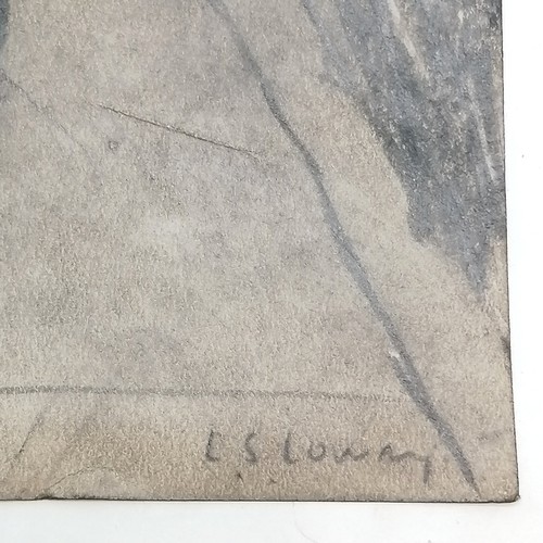 16 - L S Lowry signed pencil sketch of a figure stood in a street with railings & tree in distance - 16cm... 