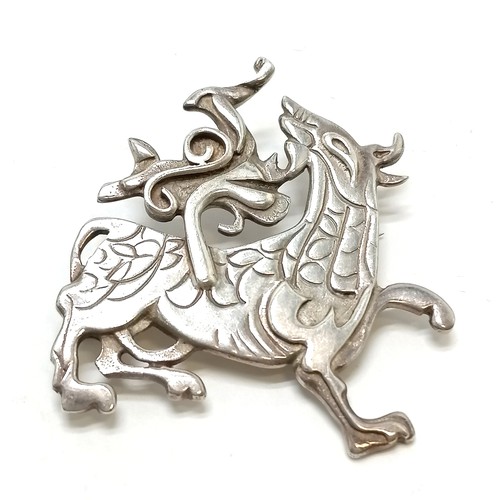 586 - Ola M Gorie silver hallmarked Maeshowe Dragon brooch 4cm across & 12g - RRP £299