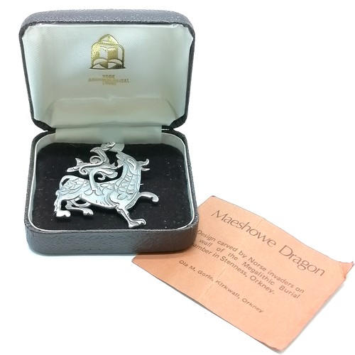 586 - Ola M Gorie silver hallmarked Maeshowe Dragon brooch 4cm across & 12g - RRP £299