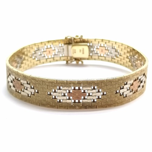 816 - 9ct hallmarked gold tri-colour gold bracelet - 18.5cm & 25g ~ slight a/f to 1 link