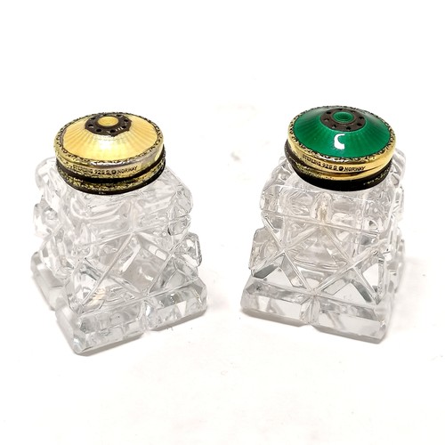 827 - Pair of Norwegian silver gilt & enamel salts - 4cm high ~ slight loss to edge of yellow enamel and b... 