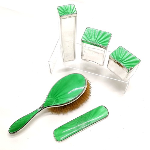 831 - Art Deco silver & green enamel part dressing table set - all a/f - SOLD IN AID OF STALBRIDGE COMMUNI... 