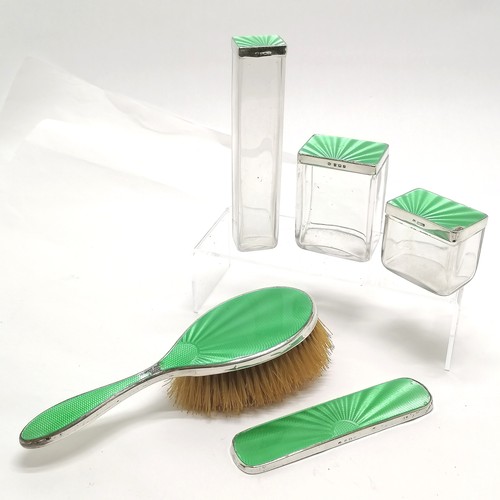 831 - Art Deco silver & green enamel part dressing table set - all a/f - SOLD IN AID OF STALBRIDGE COMMUNI... 