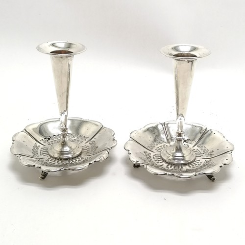 833 - 1907 silver unusual pair of spill vases with bonbonniere pierced bases terminating on 3 feet by Robe... 