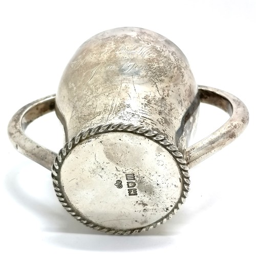 834 - 1907 heavy gauge silver 2 handled drinking vessel with rope twist to base by Elkington & Co Ltd - 8c... 