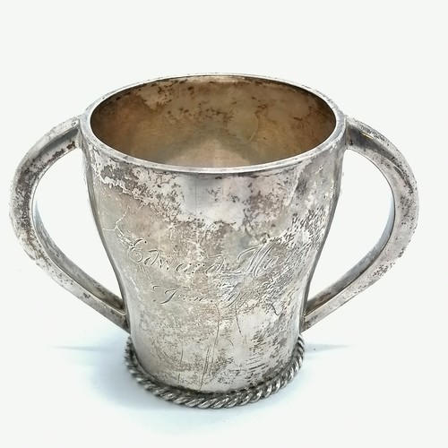 834 - 1907 heavy gauge silver 2 handled drinking vessel with rope twist to base by Elkington & Co Ltd - 8c... 