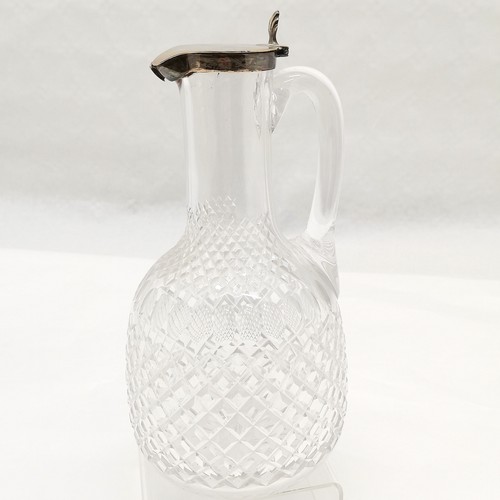 848 - Antique London 1884 silver mounted crystal Claret jug by Jonathan Wilson Hukin & John Thomas Heath, ... 