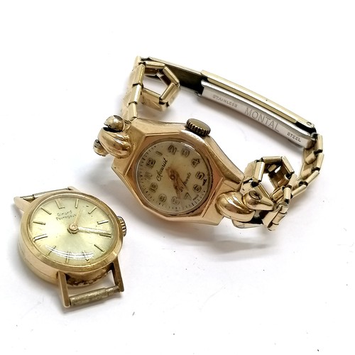 931 - 2 x vintage mechanical ladies gold cased wristwatches (inc Girard Perregaux) - 1 with a metal bracel... 