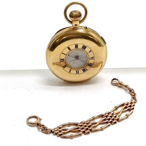 936 - 18ct gold gents half hunter pocket watch with centre seconds and roman numeral markers in an origina... 