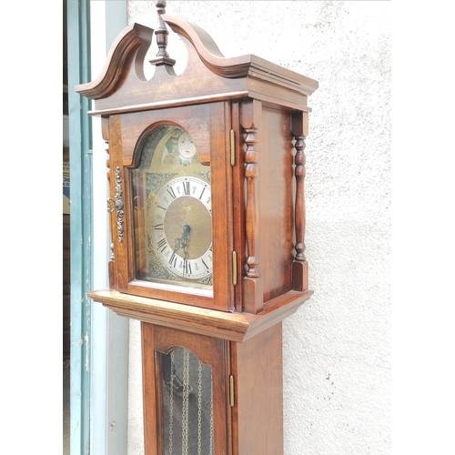 941 - Reproduction grandfather clock with brass dial, weights and pendulum 187cm high x 25cm deep x 41cm w... 