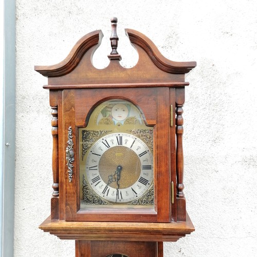 941 - Reproduction grandfather clock with brass dial, weights and pendulum 187cm high x 25cm deep x 41cm w... 