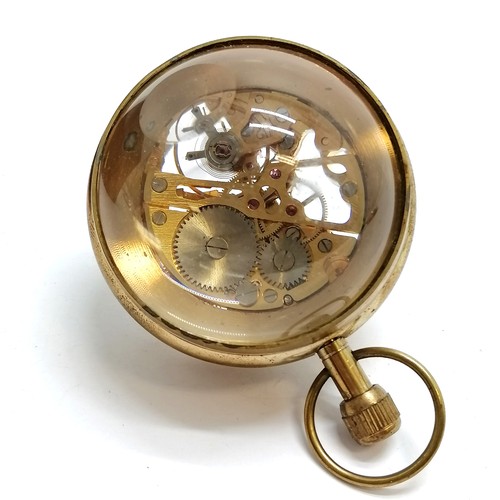 942 - Vintage ball clock with manual wind wristwatch in a teak and brass box (9cm x 8cm x 7cm high)