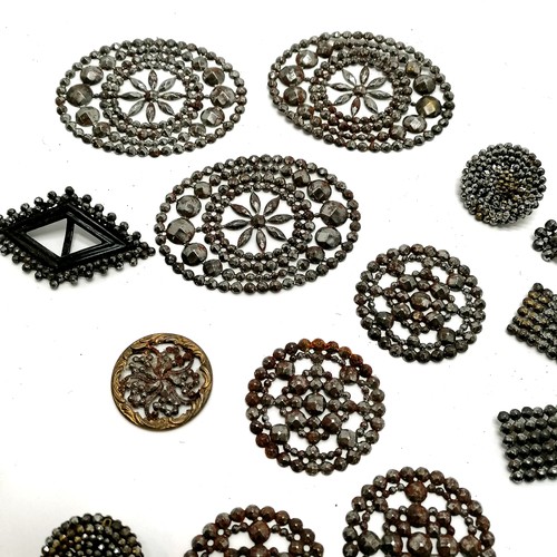 21 - Qty of antique cut steel buckles & buttons - largest 6cm across