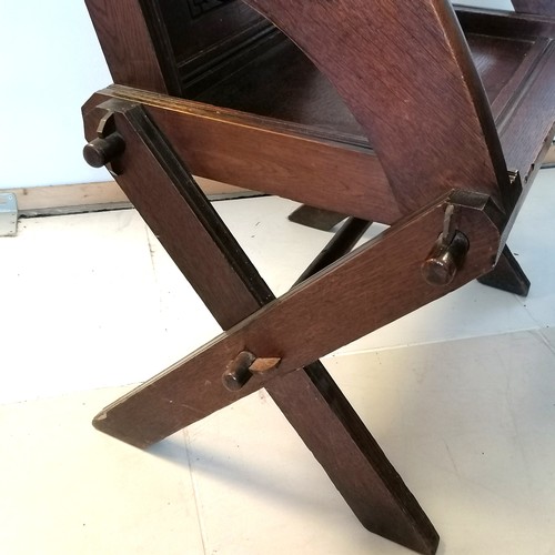 26 - Oak Glastonbury Alpha & Omega chair - 63cm long x 78cm  high x 47cm in deep ~ in overall good used c... 