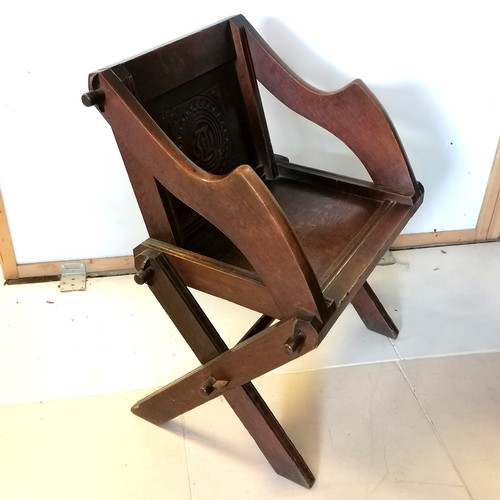 26 - Oak Glastonbury Alpha & Omega chair - 63cm long x 78cm  high x 47cm in deep ~ in overall good used c... 