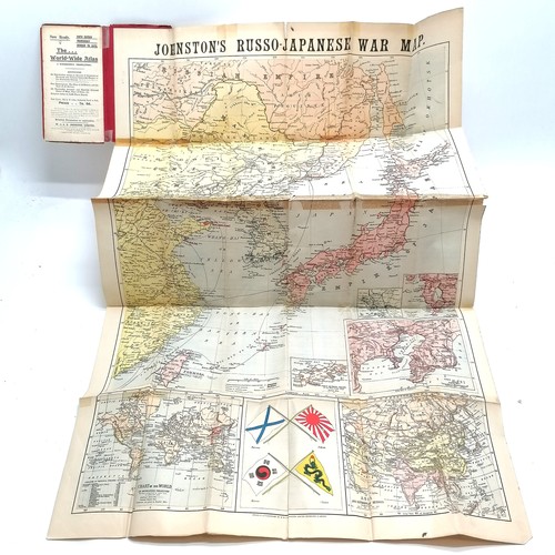 44 - 1904 Russo-Japanese war map 9th edition fold-out paper map by W & A K Johnston - has some repairs t/... 