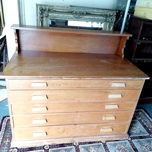 55 - Vintage large oak 5 drawer plan chest 157cm long x 78cm deep x 135cm high