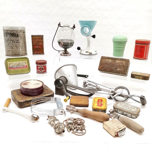 380 - Quantity of vintage kitchenalia incl. Spong mincer T/W a quantity of collectors tins