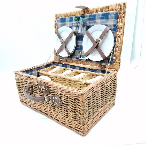 382 - Wicker picnic hamper with fittings 47cm x 30cm x 22cm high- in good condition