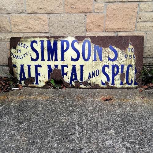 383 - Simpsons Calf Meal and Spice advertising sign 122cm x 45cm- in poor condition