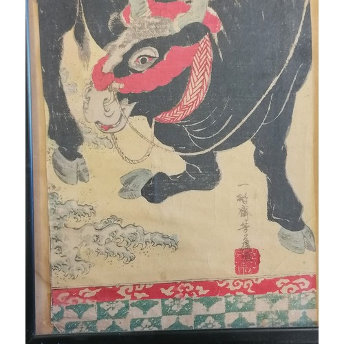 22 - Japanese woodblock print by Yoshi-Fuji 1828-1887- 80cm x 25cm T/W a Japanese woodblock print by Utra... 