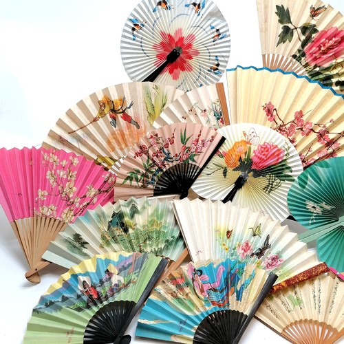 24 - 15 x Oriental / Chinese vintage fans - longest 33cm